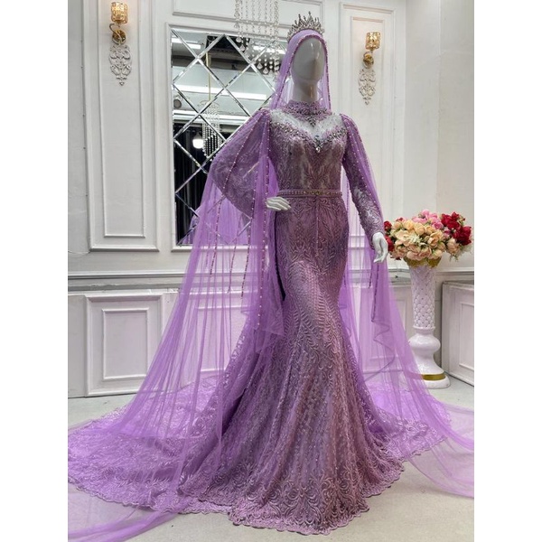 GAUN PENGANTIN SLIM DUYUNG BERKOR NOTIF TERBARU//KEBAYA WEDDING DRESS MUSLIM //BAJU PENGANTIN MEWAH FULL PAYET //GAUN PENGATEN MODERN MASSA KINI