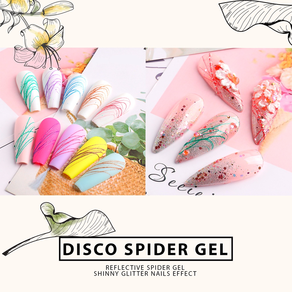 [ COD ] SPIDER GEL POLISH GLITTER DISCO/ KUTEK GEL PAINTING JARING GARIS/ NAILART GLITER NAIL ART