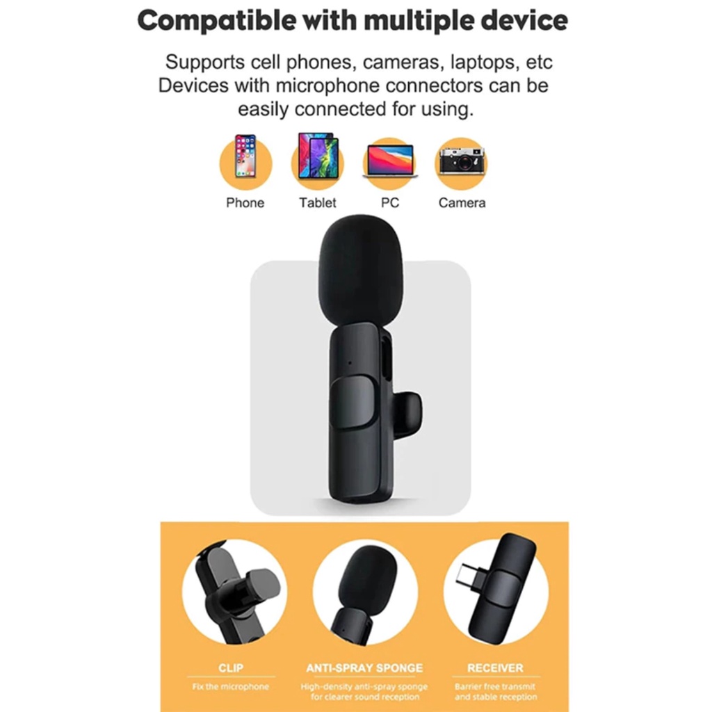 Wireless Mikrofon Mini Portabel Lavalier Lapel USB Type C LIVE STREAMING smartphone, PC, laptop, tablet