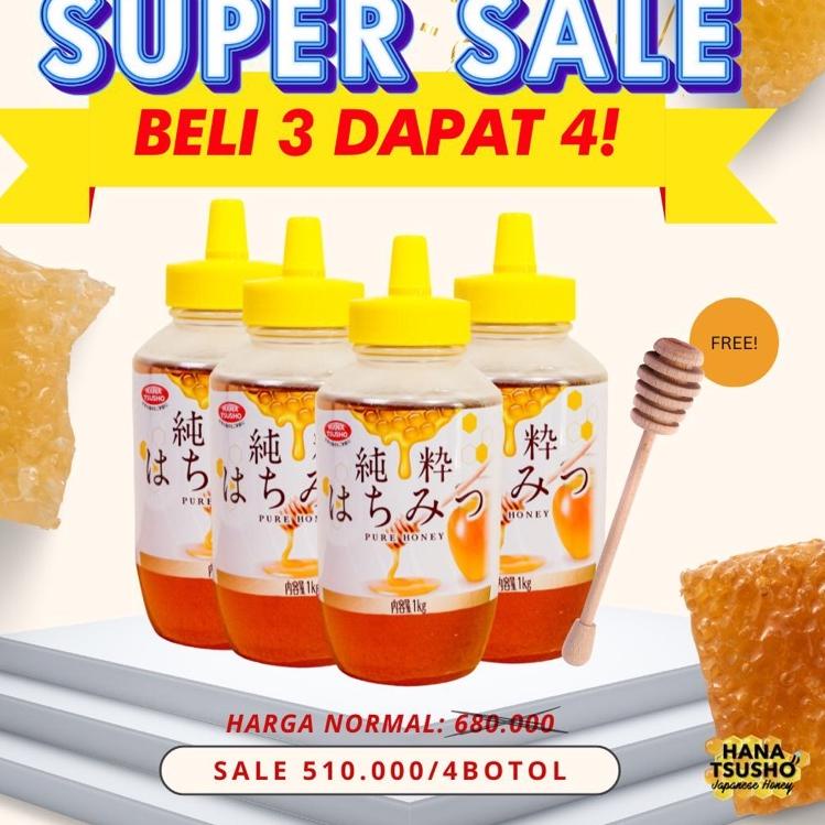 

idL1x1W Paket Hemat Beli 3 GRATIS 1 Madu Murni Jepang HanaTsusho 1 KG (CHECKOUT 4 BOTOL UNTUK BUY 3 FREE 1)