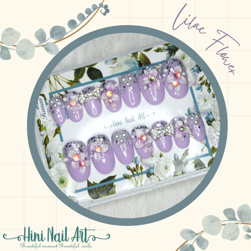 Press on nails Kuku palsu 3D wedding Flower Lilac