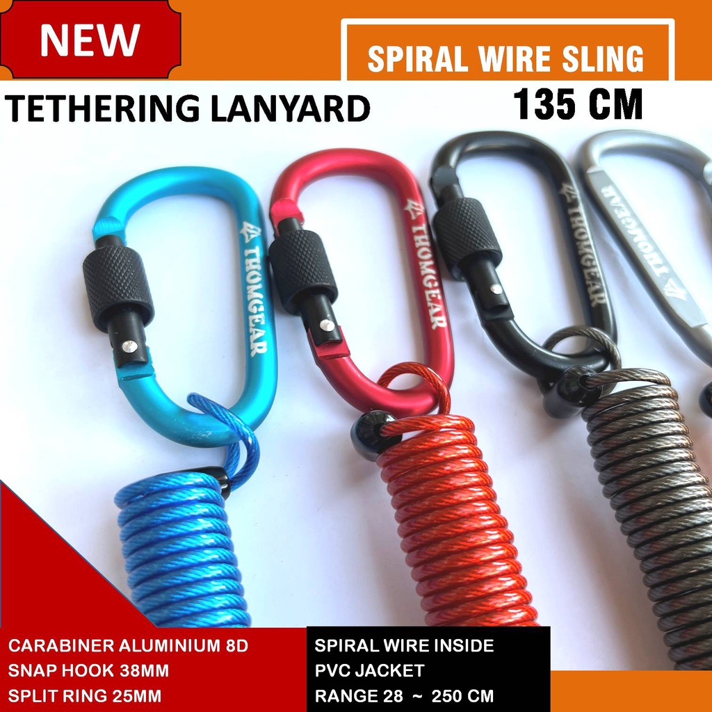 Tali Pengaman Carabiner Gantungan Kunci Spiral Lanyard 135 cm Besar dan Kecil Custom Untuk Kunci Ratchet Pistol Kontak Motor Mobil Elastis Bahan Kawat Sling Lanyard 05