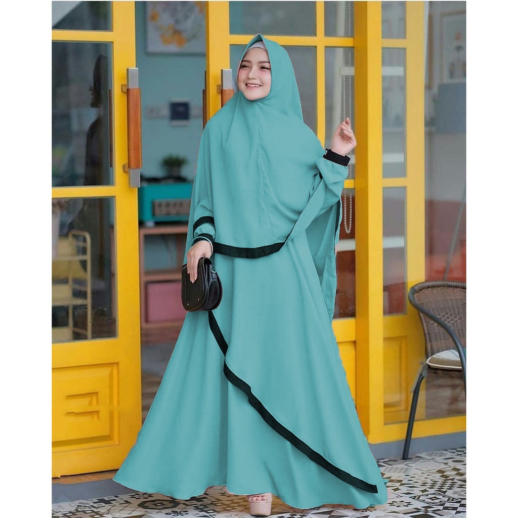 Satu set Gamis + Hijab Marinka Syari / gamis wanita plus khimar [ Promo Flash Sale ]