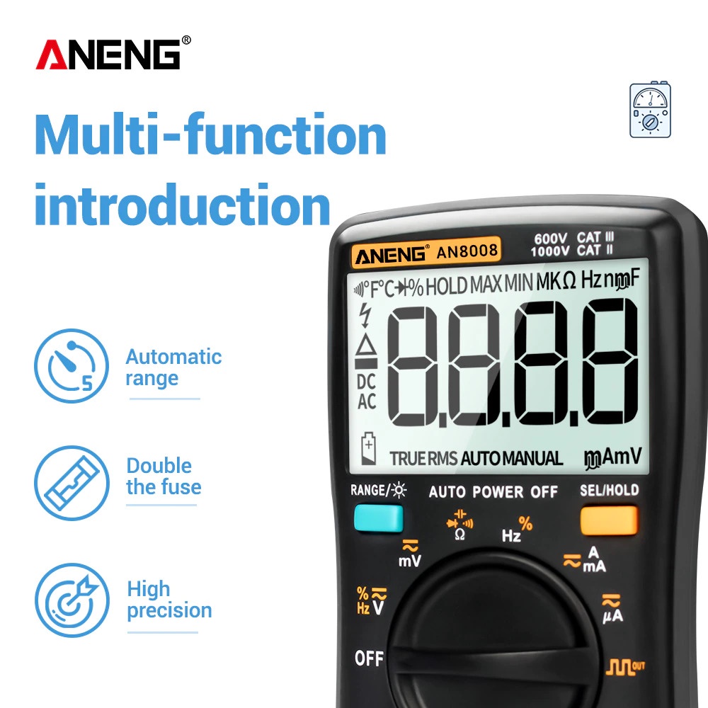 ANENG Digital Multimeter Voltage Tester - AN8008 - Black