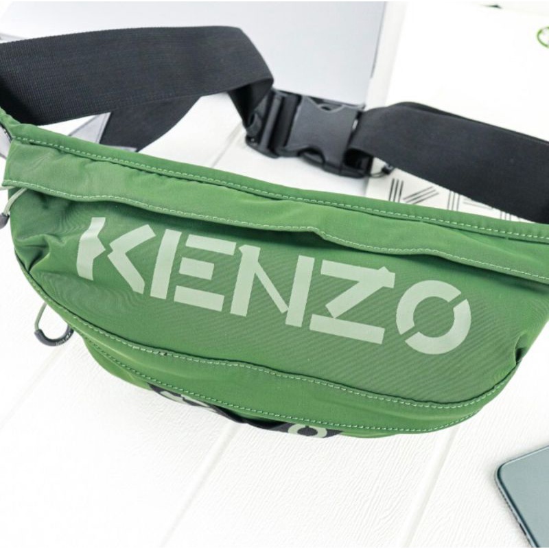 Kenzo Mesh Panelled Logo Belt Bag In Green - ORIGINAL 100%