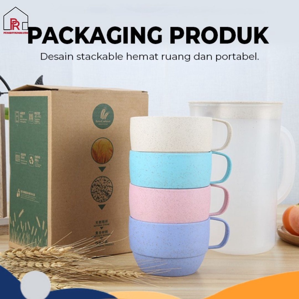 Teko Set Gelas 4 Pcs - 5 In 1 - LB / Ketel Set Cangkir / Teko Infused Water Jus Air Teh Kopi