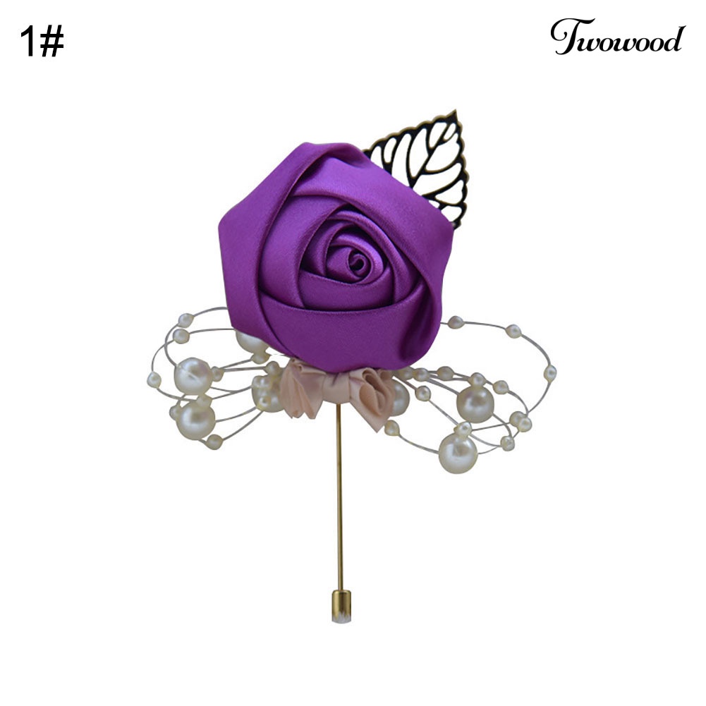 Twowood Artificial Flower Leaf Boutonniere Korsase Akad Nikah Pengantin Pria Bros