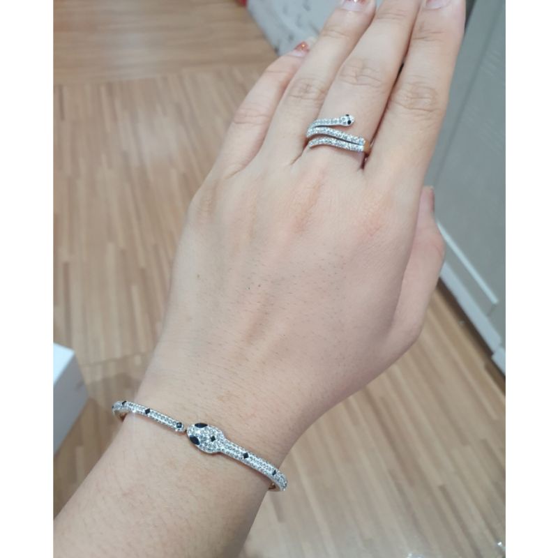 Gelang cincin Titanium asli motif ular Mata kilau Premium Quality Mata Kilau Mirip emas asli Anti karat Anti Alergi branded Stainless Steel Ori Gt802