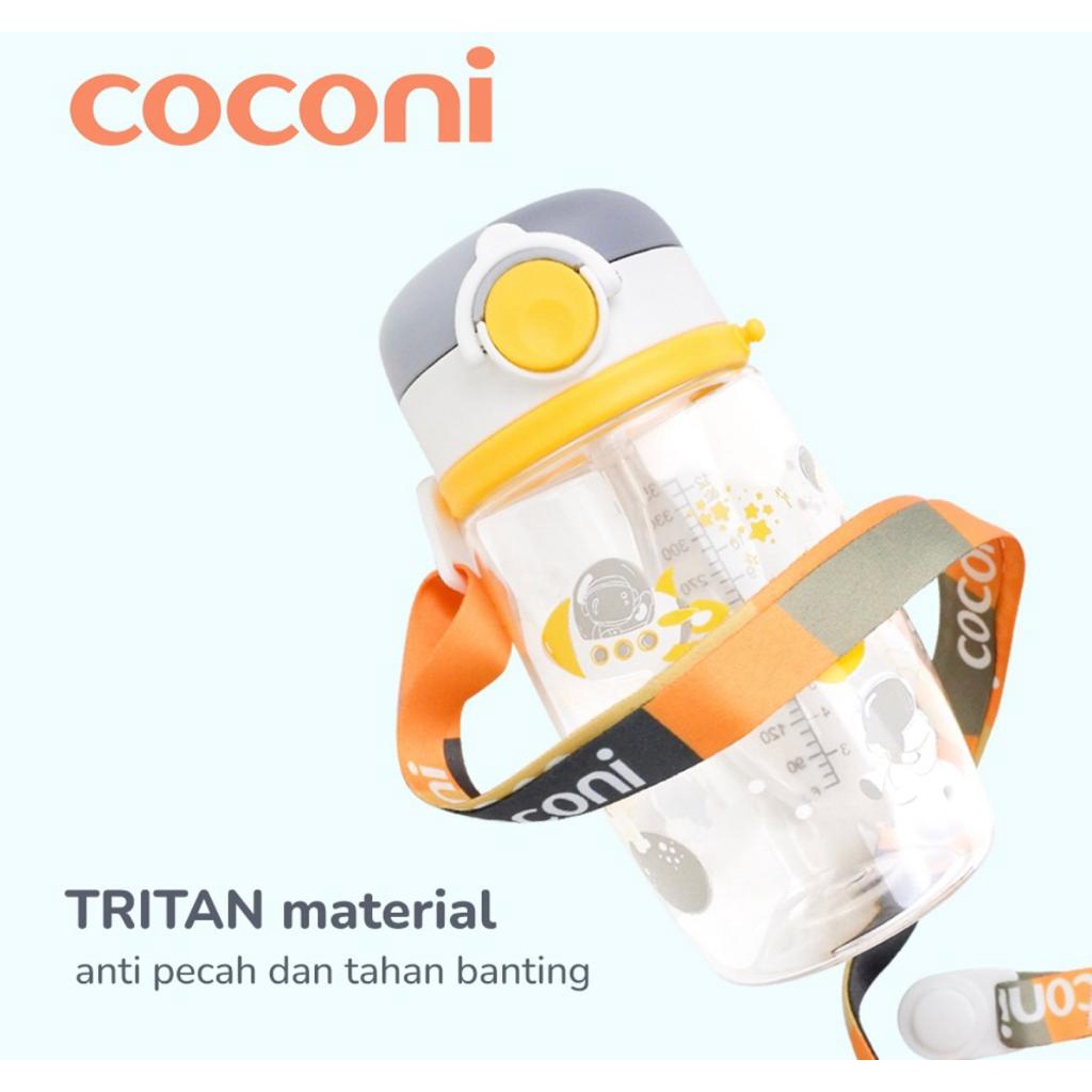 COCONI Tritan Sippy Cup with Strap 350ml | 360 Gravity Straw Baby Water Bottle