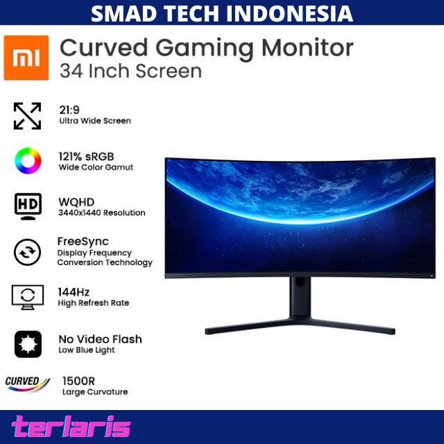 Layar Curved Gaming Monitor 34 Inch Ultrawide 1440p 144Hz PC Gaming