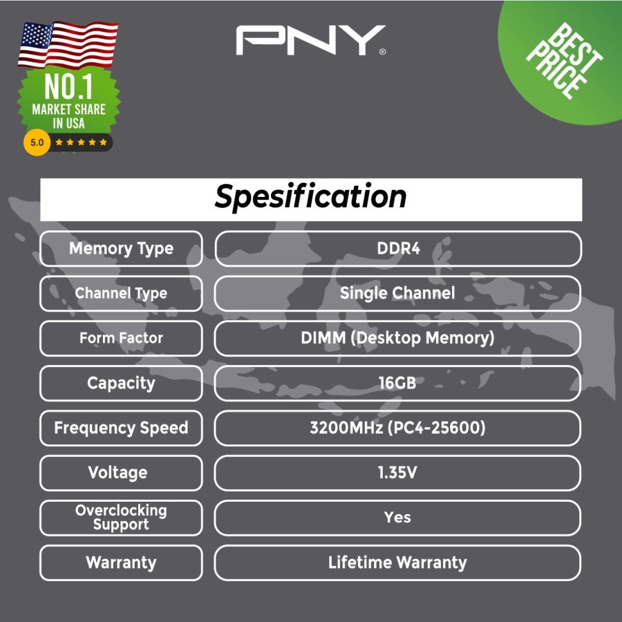 Memory RAM PNY XLR8 16GB DDR4 3200MHz| Longdimm Memory PNY