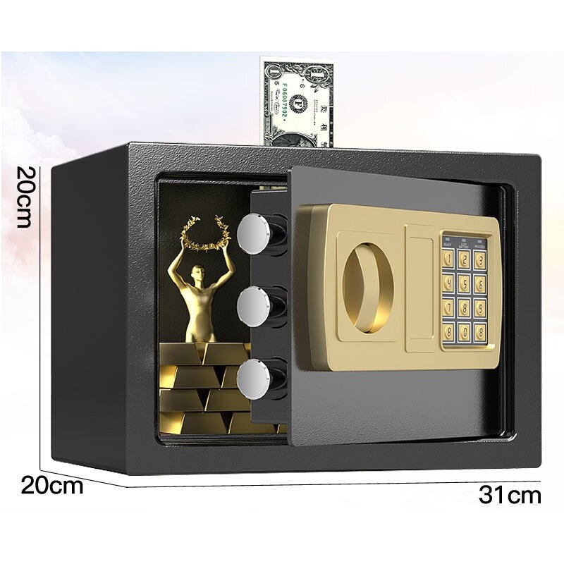 TaffGUARD Kotak Brankas Hotel Safety Box Password 31x20x20cm dengan Lubang Koin - 20E - Black