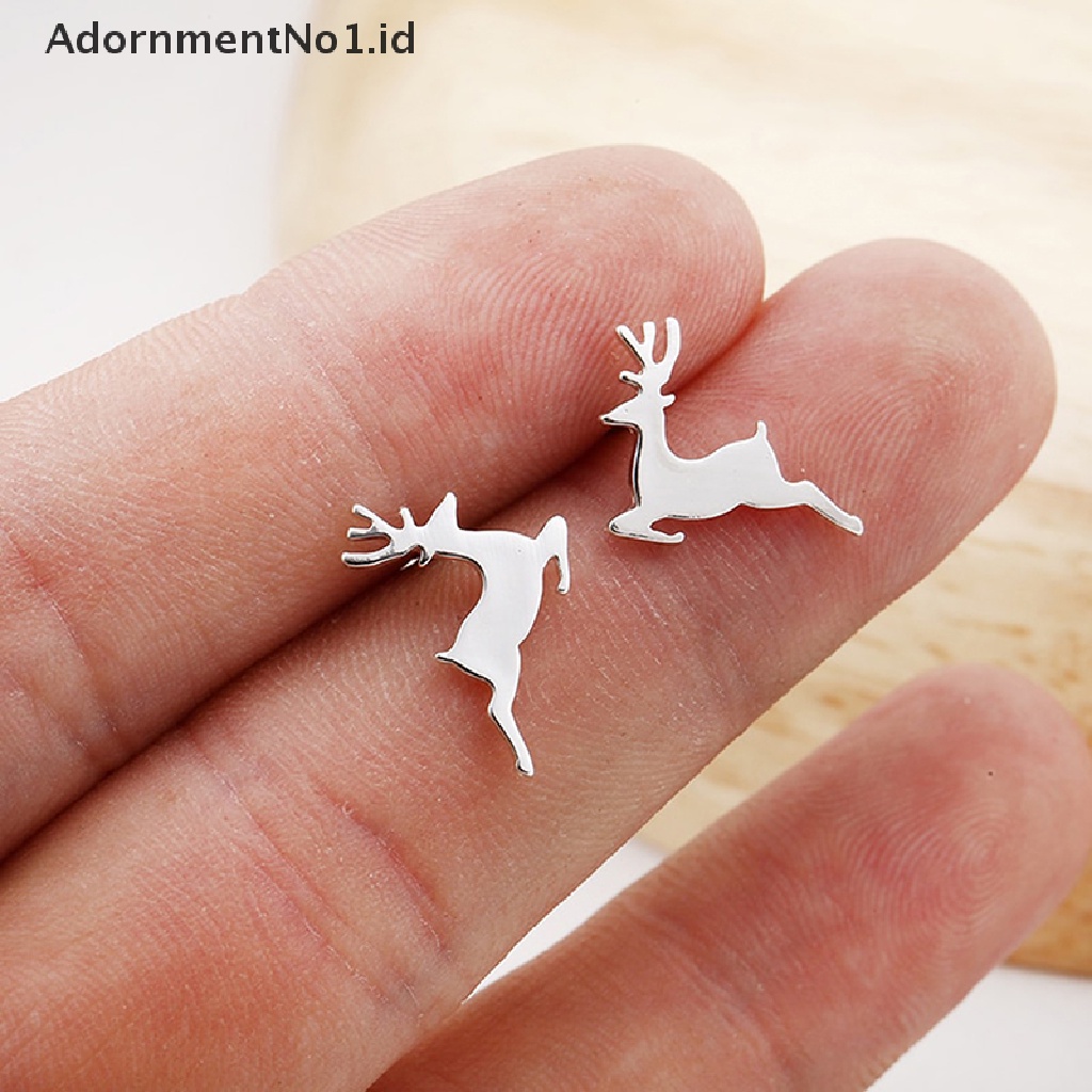 [AdornmentNo1] 1pasang Anting Pejantan Mini Stainless Steel Untuk Wanita Fashion Rusa Anting Pohon Natal Hadiah Tahun Baru Perhiasan Telinga Natal Hewan Lucu Deer Earing Pendients [ID]