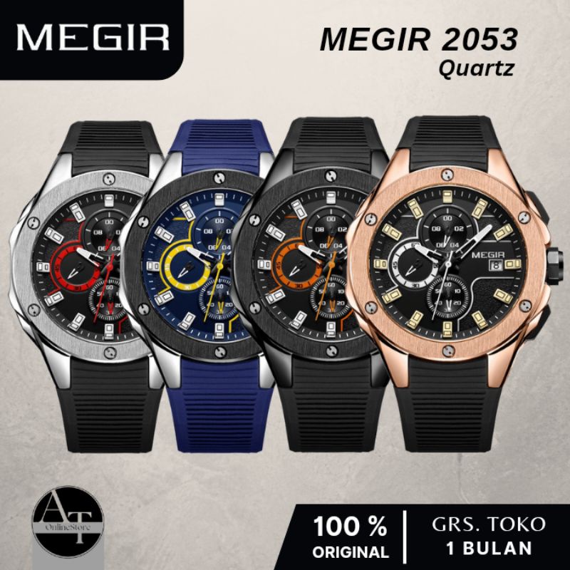 Jam Tangan Pria MEGIR Sportura 2053 Chronograph Tali Karet ORIGINAL