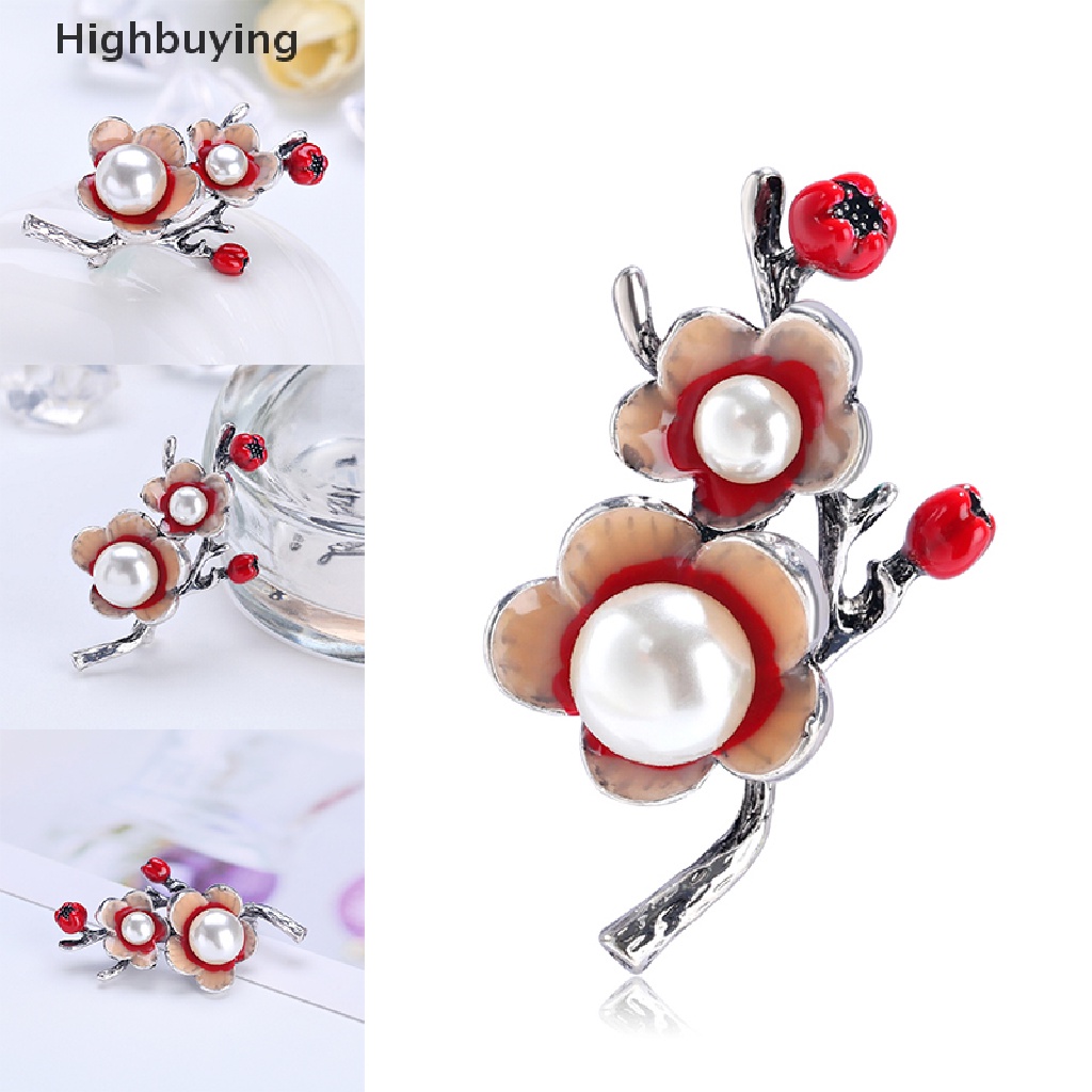 Hbid Fashion Mutiara Tanaman Bunga Pengantin Buket Enamel Bros Pin Perhiasan Hadiah Glory