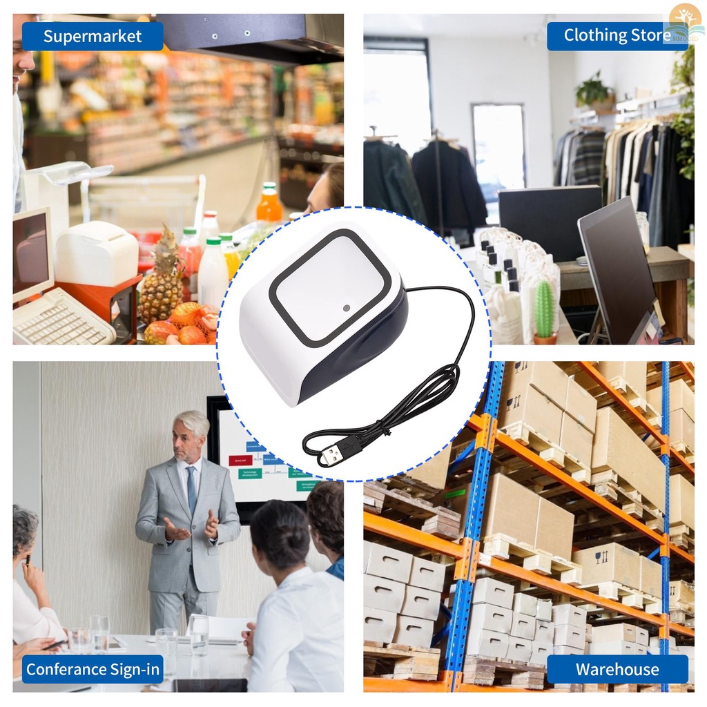 [MMOI] 1d 2D QR Desktop Barcode Scanner Platform Hands-free USB Wired Bar Code Reader Scanner Plug &amp; Play Kompatibel Dengan Jendela Sistem Android Jendela Scanning Besar Untuk Supermarket
