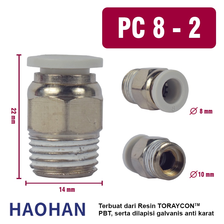 PC Pneumatic Fitting Slip Lock Quikc Air Water Connector Male Straight Thread