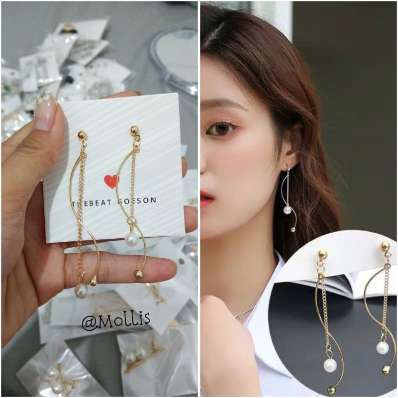 Anting korea model mutiara panjang layer 2