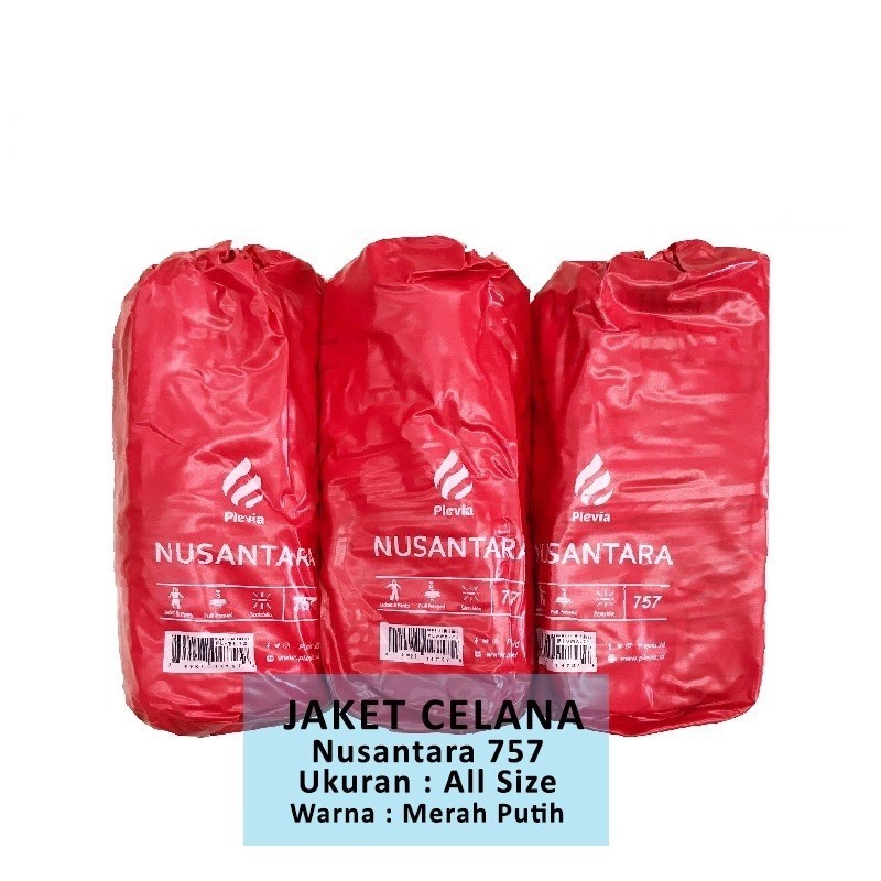 Jas Hujan Setelan Merah Putih Bahan PVC Tebal Anti Rembes Plevia 757