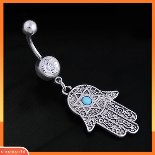 [oneworld] 1pc Vintage Hamsa Symbol Fatima Tangan Berlian Imitasi Pusar Belly Button Ring