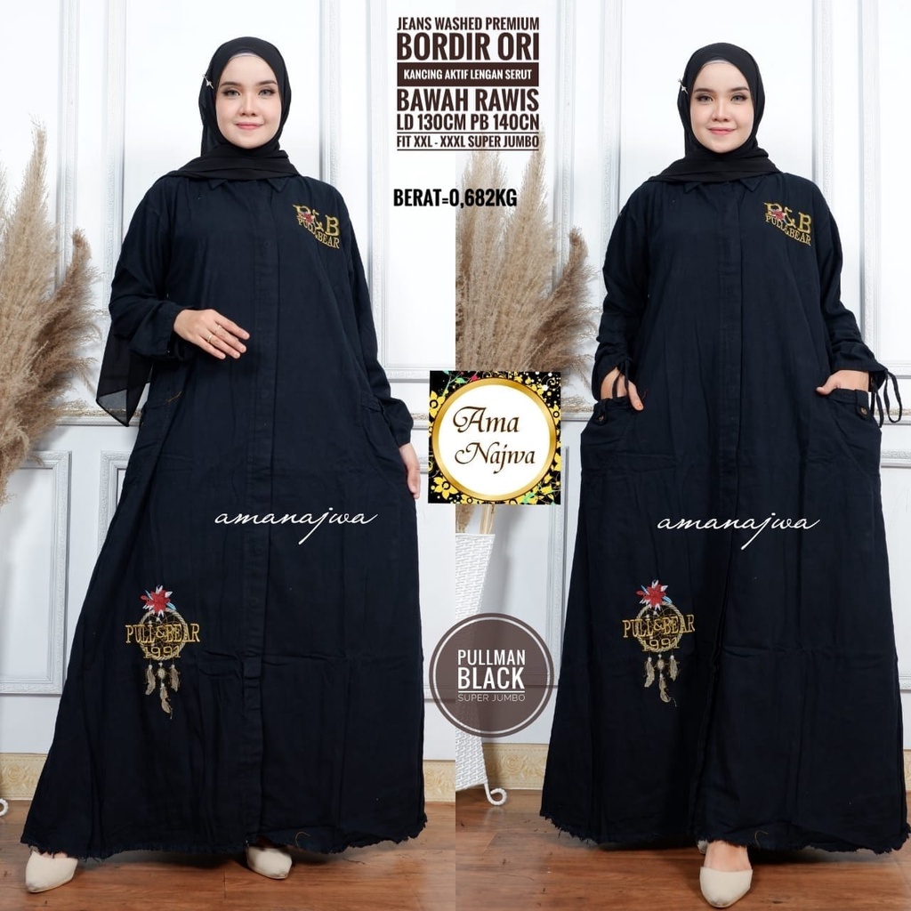 pullman maxy maxi dress dres baju pakaian jeans jins jean gamis polos big size jumbo ld 130 xxxl big