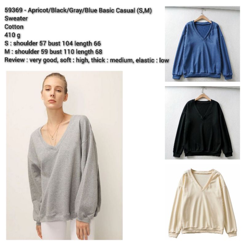 Kaos cewek polos v neck biru abu hitam coklat susu lengan panjang