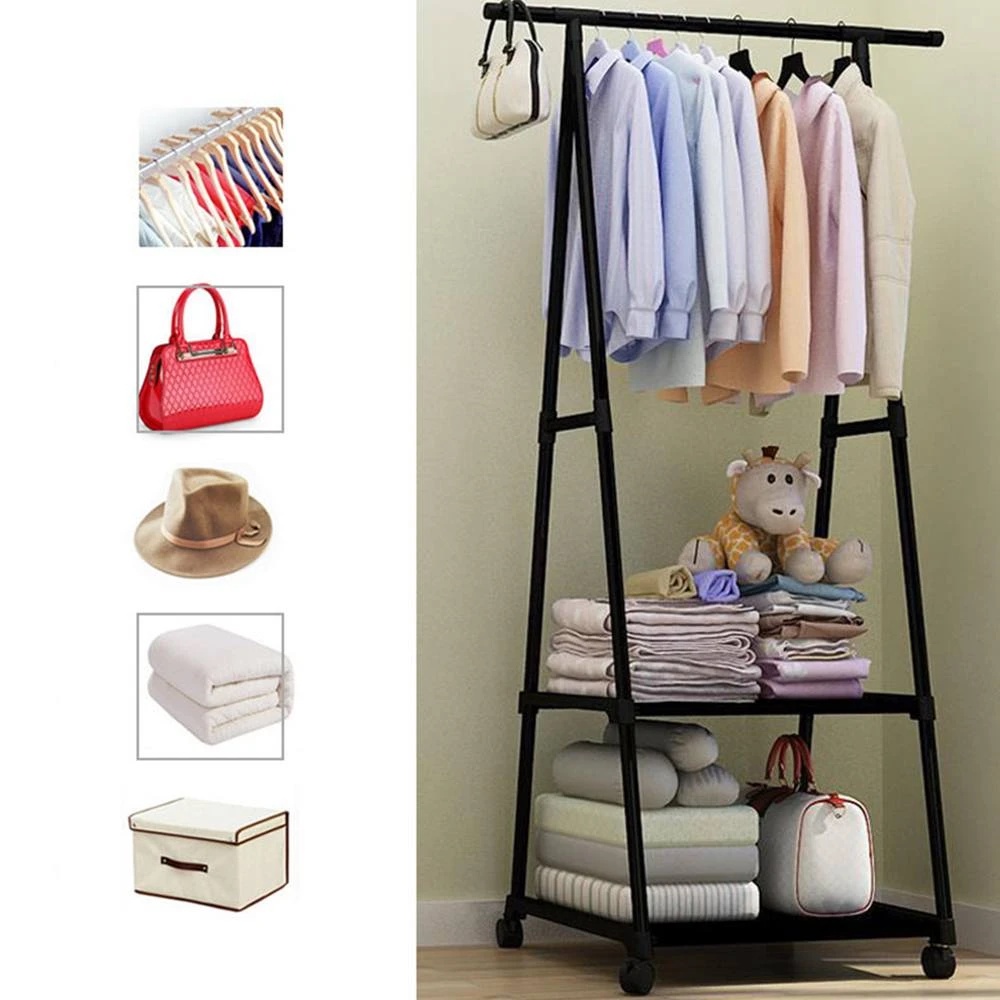 Triangle Stand Hanger Baju Rak Buku Pakaian Rak Serbaguna Dengan 4 Roda GANTUNGAN PAKAIAN TIANG BERDIRI DENGAN 4 RODA homestation