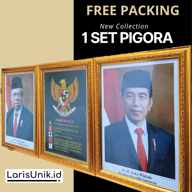 Pigura Poto Presiden Dan Wakil Presiden Poster 1 Set Pigura Dekorasi Dinding Bahan Polyframe Fiber