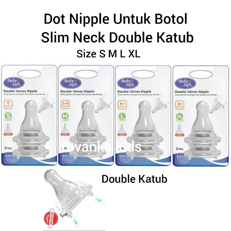 Dot Nipple Untuk Botol Slim Neck Double Katub Baby Safe Berkualitas S M L X L/DOT0M