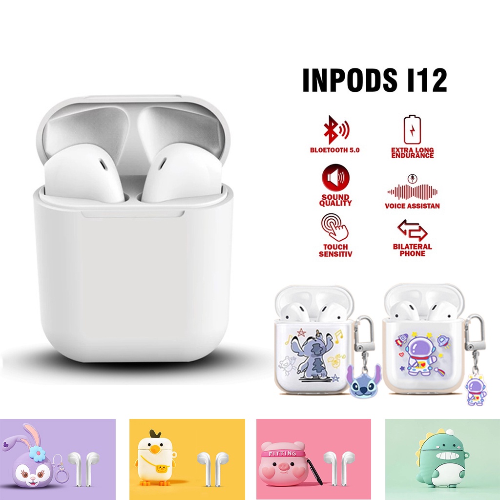 Matei Headset Bluetooth inpods 12 TWS Earphone Casing Kartun Lucu Transparan True Wireless Stereo HIFI Sentuh Earbud i12 Dengan