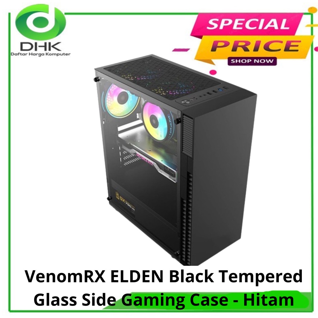 VenomRX ELDEN Black Tempered Glass Side Gaming Case - Hitam