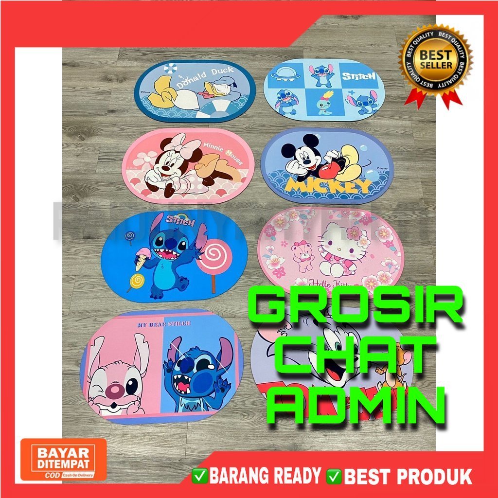 [RA] KESET OVAL DIATOMITE KARAKTER MICKEY MINNIE MOUSE TOM N JERRY LILO N STICH