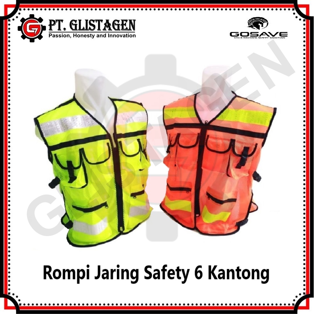 Rompi Jaring 6 Kantong Safety Vest Scotlite Scotlight Hijau dan Orange