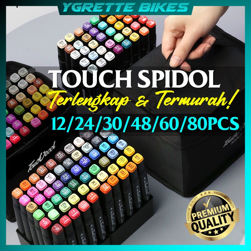 YGRETTE - TOUCH Spidol Dual Side Fine Art Brush Pen Art Marker Set12PCS 24PCS 30PCS 48PCS 60PCS 80PCS Color 24 30 48 WARNA WARNI SPIDOL DUAL HEAD DUA SISI DOUBLE TIP