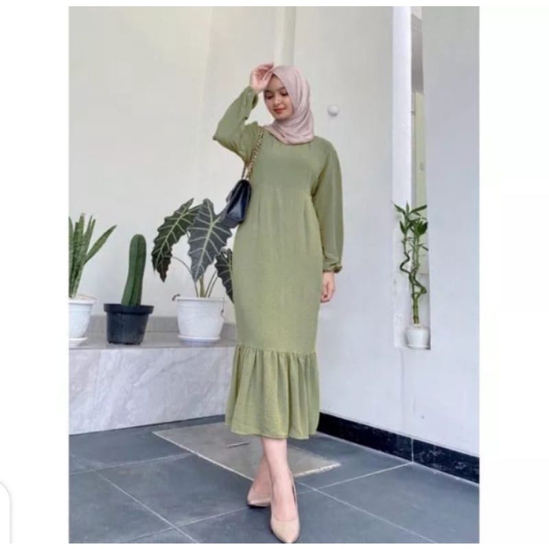 SISKA MIDI DRESS BO BAHAN CRINKLE AIRFLOW MOTIF POLOS UKURAN S M L XL XXL MIDI DRESS MUSLIM KOREAN STYLE MIDI DRESS CRINKLE KONDAGAN LONG PAKIAN MUSLIM WANITA