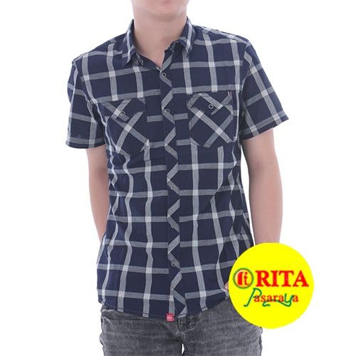 Oxygen Denim Kemeja Pria Kemeja Lengan Pendek Kemeja Kotak Kotak Saku Depan Harga Murah Terbaru 205 