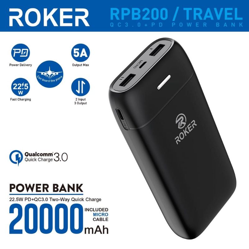 PowerBank ROKER TRAVEL 20000MAH QC 3.0 + PD