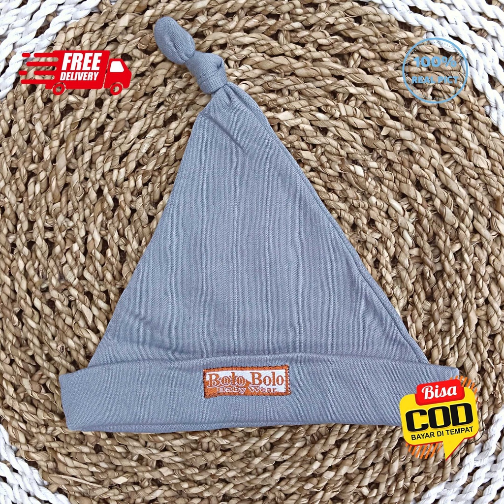 SALE 7.7 Serian Abu - 3 Pcs Topi Kupluk Bayi Baru Lahir Topi Bayi 0 - 3 Bulan GREY SERIES merk SNI Bolo - Bolo