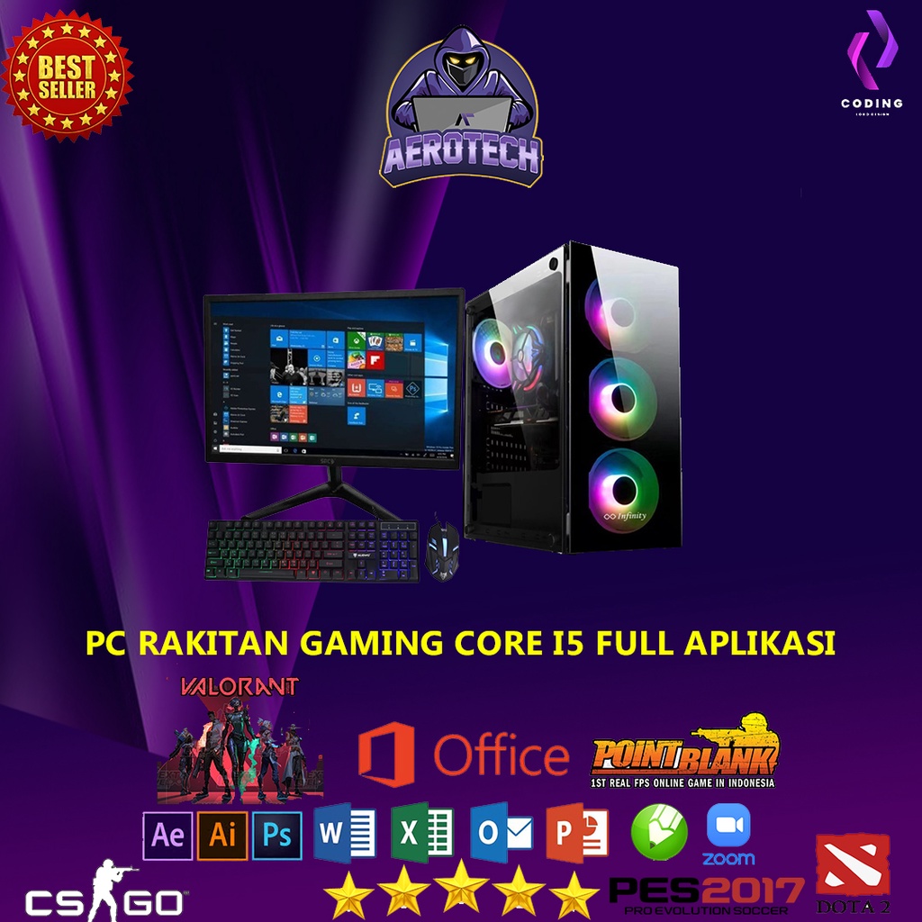 PC RAKITAN GAMING i5|RAM 16 GB|VGA 4 GB | SSD 128 GB|HDD 500 GB LED 24 INCH FULLSET TERMURAH SIAP GAMING EDITING DESAIN