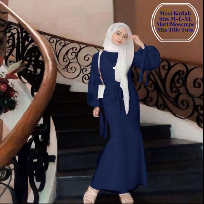 Pakaian Muslim Wanita Busui Model Duyung Terbaru Lengan Balon/Maxi Kaylah Dress Size M-L-XL Matt Moscrepe Mix Tille Tutu