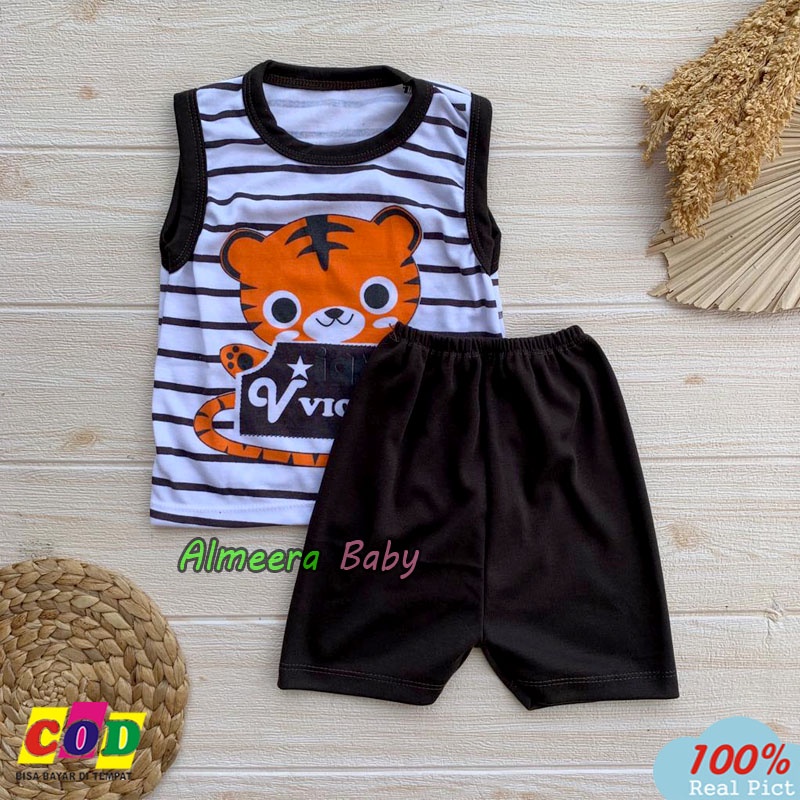 Setelan Baju Bayi Celana Pendek Singlet Bayi Usia 3-12 Bulan Motif Tiger Almeera Baby and Kids