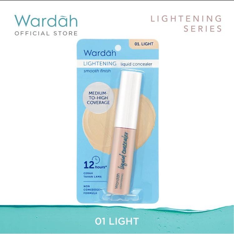 WARDAH Lightening Liquid Concealer Indonesia / 7g Smooth Finish Medium To High Coverage 12 Hours / Cerah Tahan Lama Non Comedogenic Formula Shade Light Beige Natural / Cosmetic Makeup Face Make Up / Compact Loose Powder Foundation BB Cream Bedak / Series