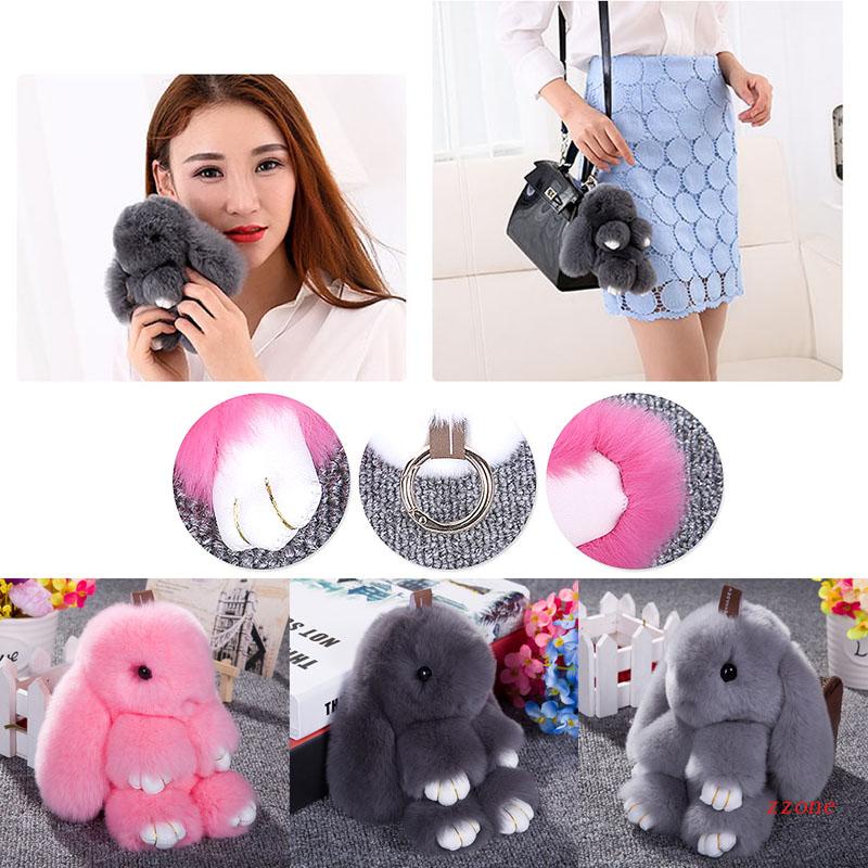 Zzz Bunny Rex Rabbit Fur Bag Handbag Gantungan Kunci Pom Untuk Boneka Untuk Gantungan Kunci Ring P