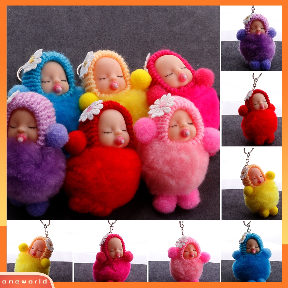 {oneworld} Fluffy Nipple Tangan Kaki Tidur Baby Doll Pompom Gantungan Kunci Keychain Tas Liontin