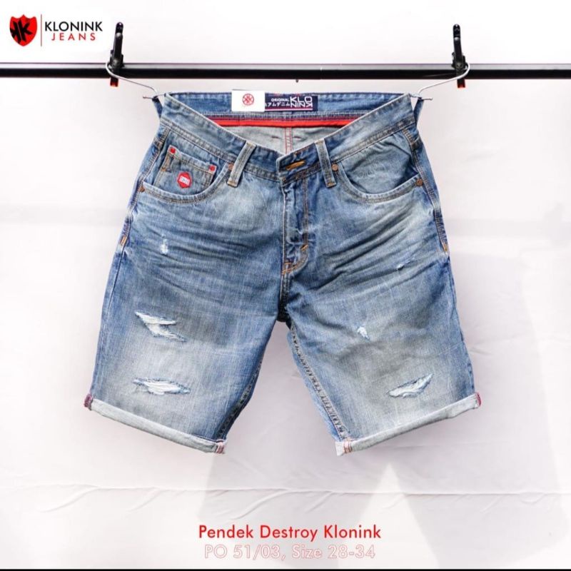 Celana jeans pendek sobek pria klonink ripped jeans premium