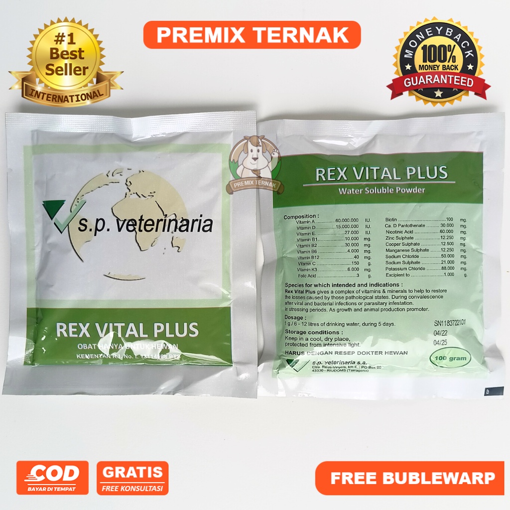 REX VITAL PLUS 100gr - Multivitamin Konsentrasi Tinggi untuk Ternak dan Unggas - Vitamin Ayam - Vitamin Sapi - seperti fortevit rhodivit - Premix Ternak