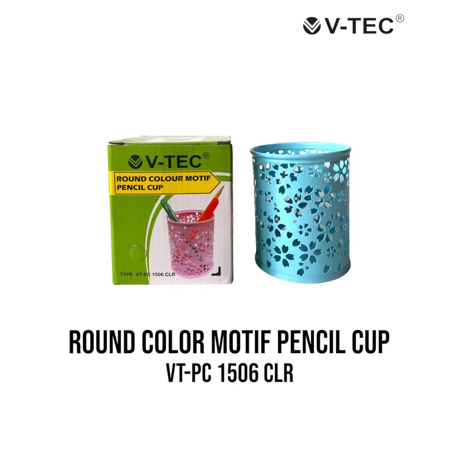 Pencil Cup Bulat Motif  V-TEC  PC-1506 Colour Desk Set Round Organizer Satuan- SHSNP