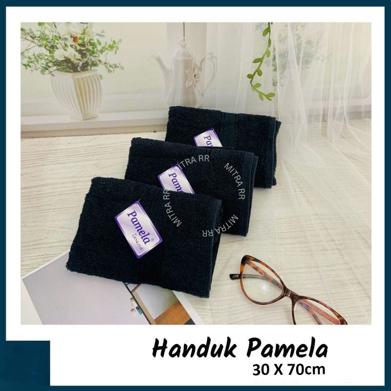 Handuk Pamela Hitam by Lenuta 30 x 70cm | Handuk Salon Handuk Muka Handuk Olahraga Polos Hitam