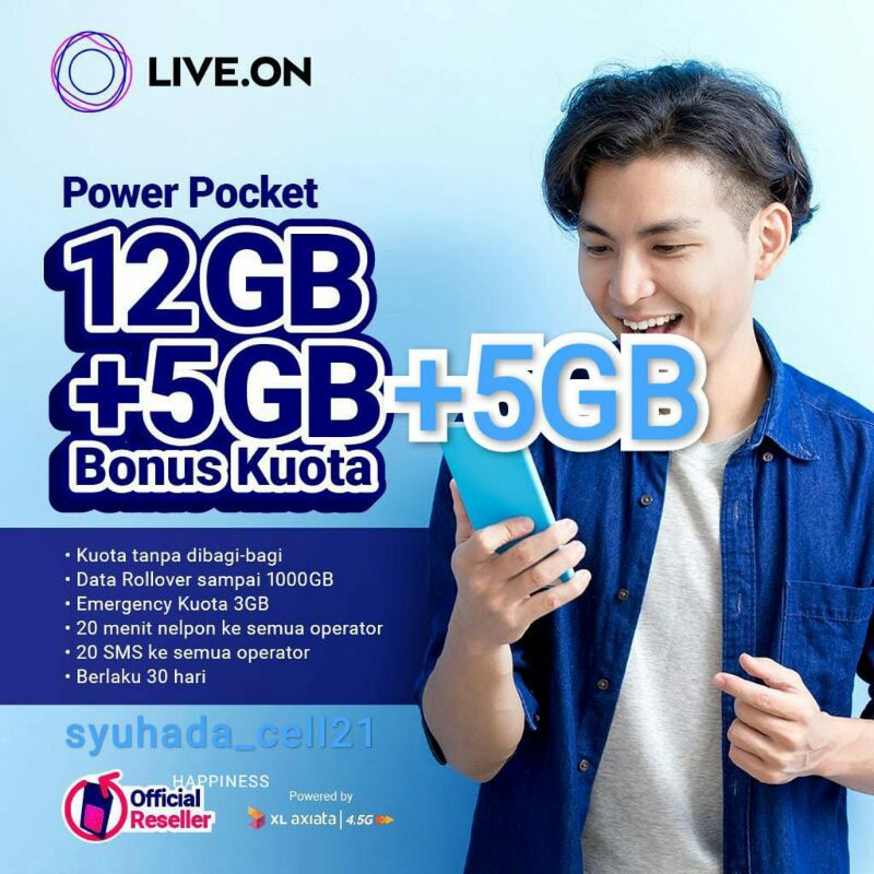 Kartu perdana live.on XL 12gb+5gb+5gb,12gb+5gb,10gb+5gb,7gb+5gb+5gb,7gb+5gb