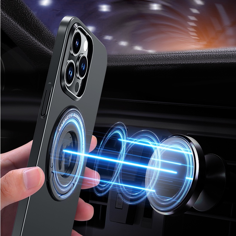 IPHONE Casing Magnetik Mewah Untuk Iphone14 13 Pro Max 14Plus Dengan Phone Holder Hide Stand Hard Cover Untuk Cas Charger Wireless